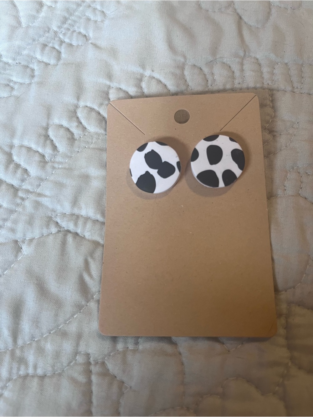 Black and White Cow Print Round Stud Earrings